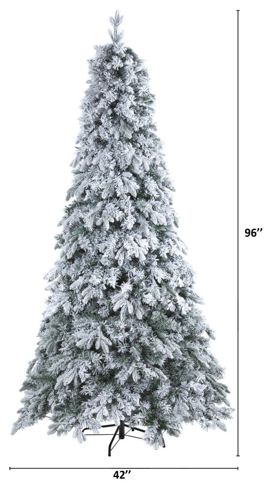 8' Flocked Vermont Mixed Pine Artificial Christmas Tree With 600 LED Lights