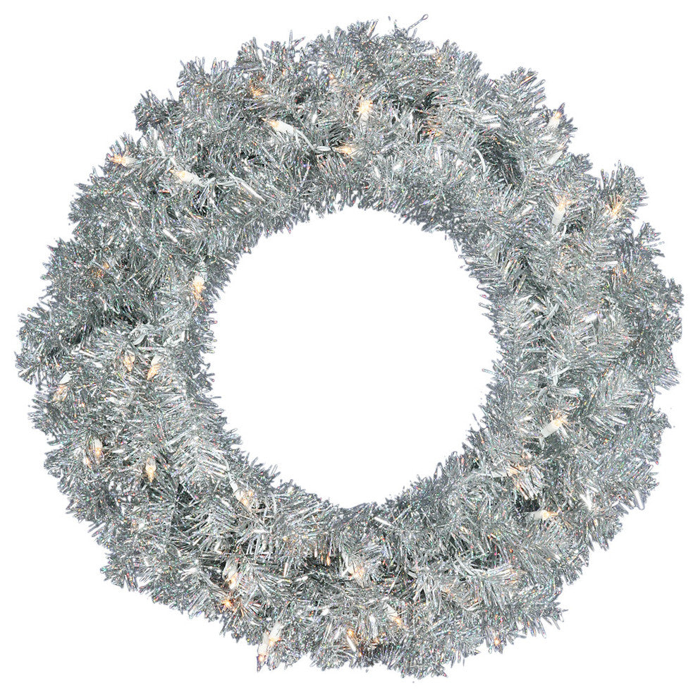 Vickerman B982325Led 24" Silver Christmas Wreath, Warm White Led Mini Lights