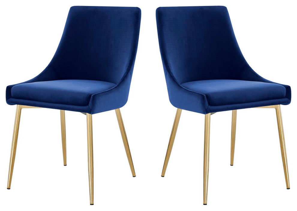 Viscount Performance Velvet Dining Chairs Set of 2 Gold Navy
