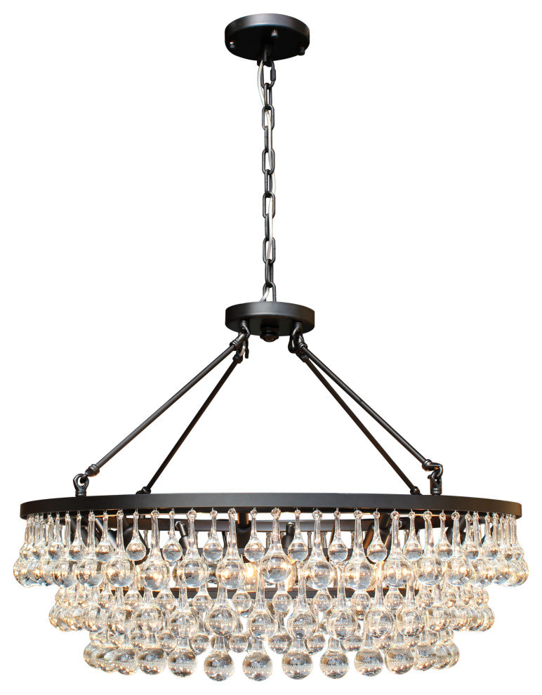 Lightupmyhome Celeste 32" Glass Drop Chandelier, Hanging or Flush Mount, Black