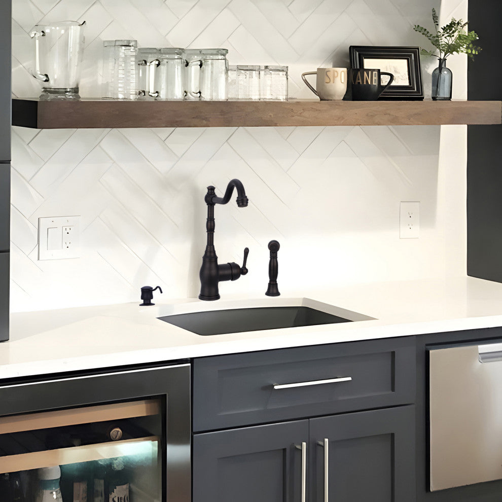One-Handle Copper Widespread Kitchen Faucet with Side Sprayer, Oil Rubbed Bronze