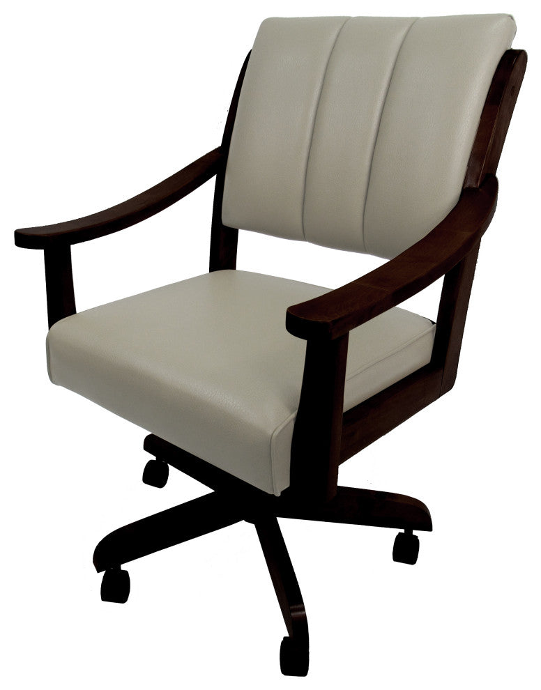 Swivel Wood Dining Caster Chair with Wheels - Casa, Ocean Beige Vinyl - Dark Walnut