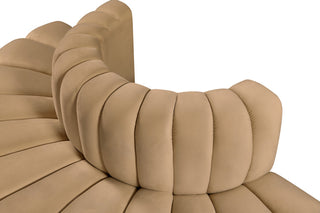 Arc Upholstered Outward Curved Modular Sectional, Camel, 4-Piece: Reverse Corner (4), Velvet