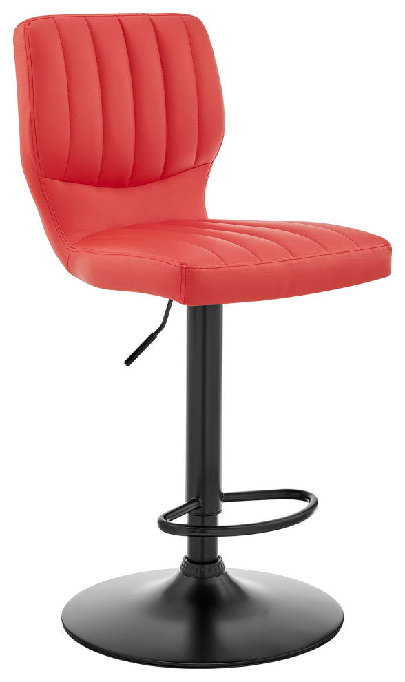 Red Faux Leather Textured Adjustable Bar Stool