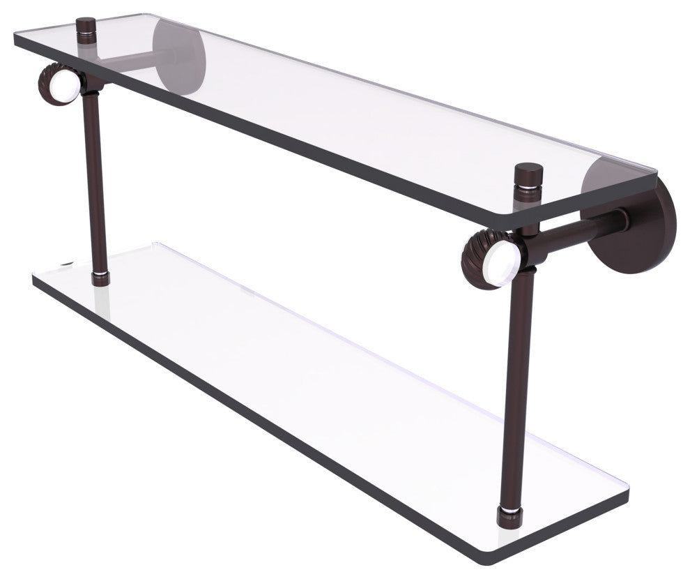 Clearview 22" Two Tiered Glass Shelf with Twisted Accents, Antique Bronze