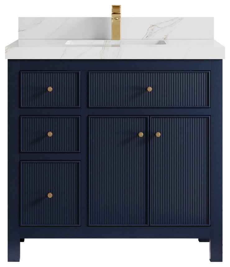 Sonoma 36" Center Sink Bath Vanity in Hale Navy Blue, 2" Calacatta Sienna