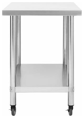 vidaXL Work Table Stainless Steel Table Hotel Prep Work Table with Wheels