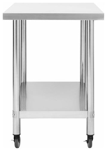 vidaXL Work Table Stainless Steel Table Hotel Prep Work Table with Wheels