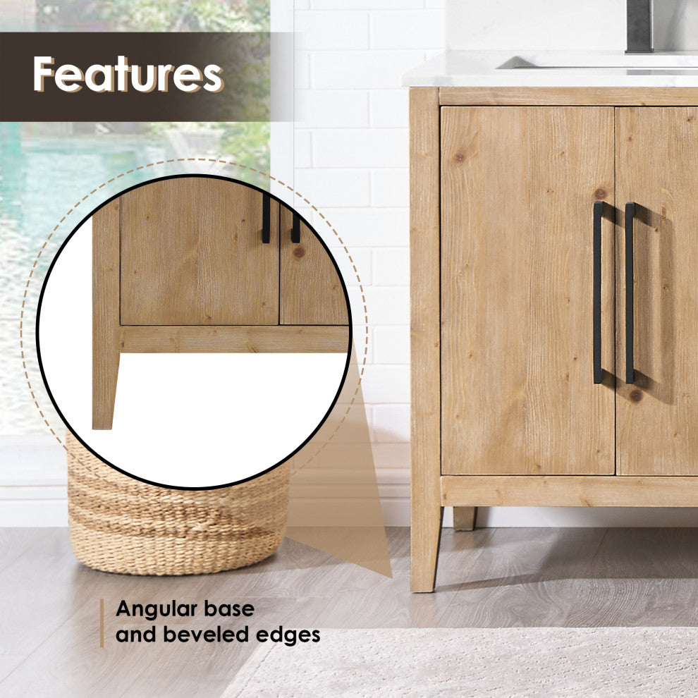 Laurel Bathroom Cabinet Vanity Base, Weathered Fir, 72", Without Mirror
