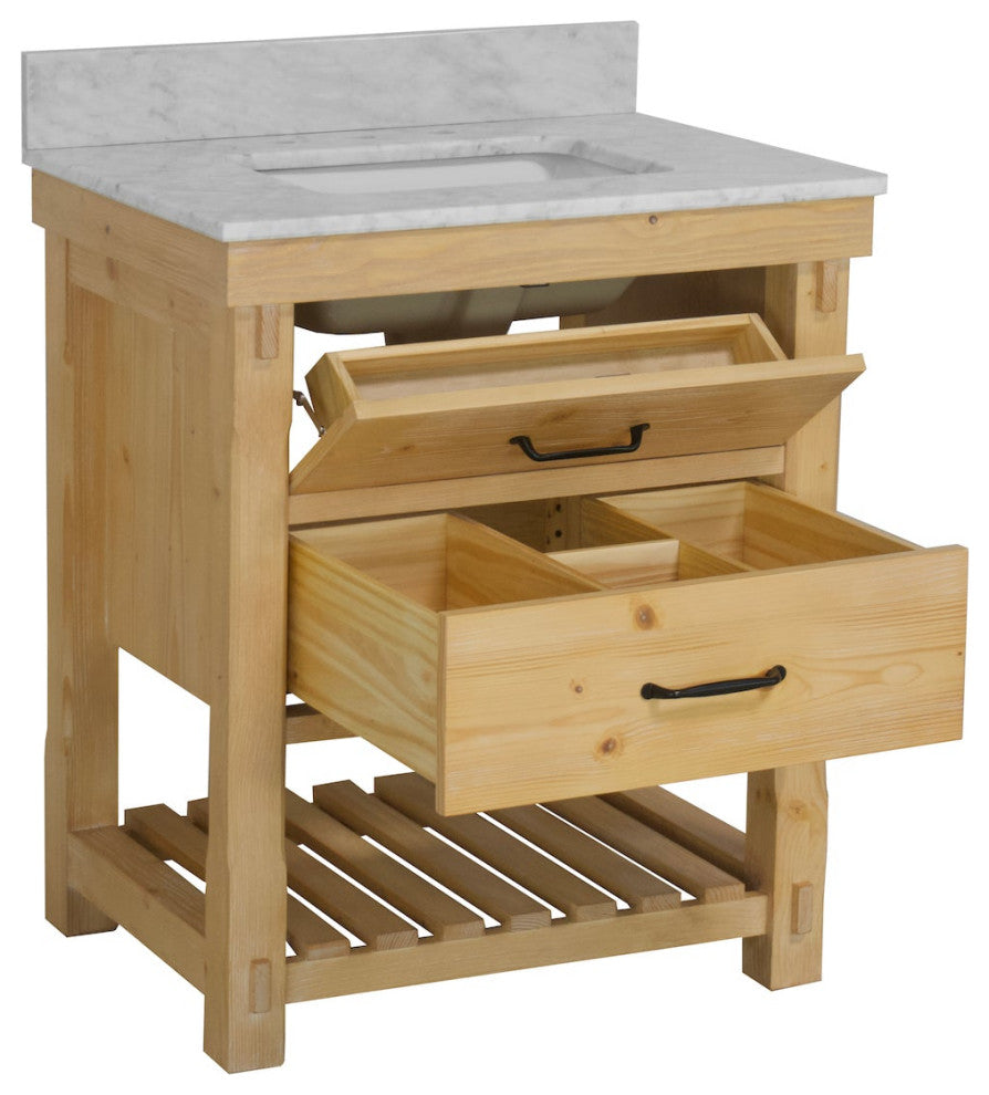 Birmingham Bathroom Vanity, Drift Wood, 30", Carrara Marble, Single Sink
