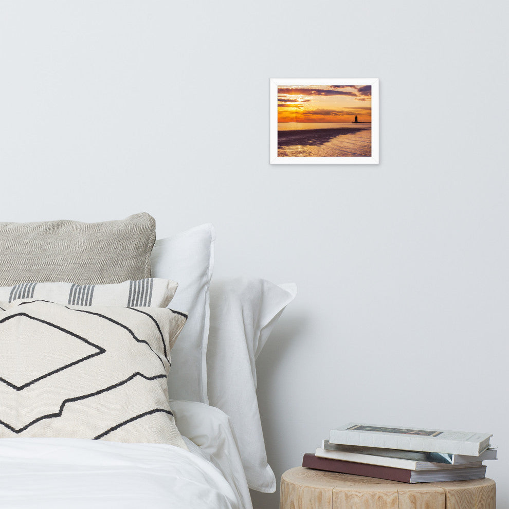 Cape Henlopen at Sunset Coastal Landscape Framed Photo Paper Wall Art Prints, White, 8" X 10"