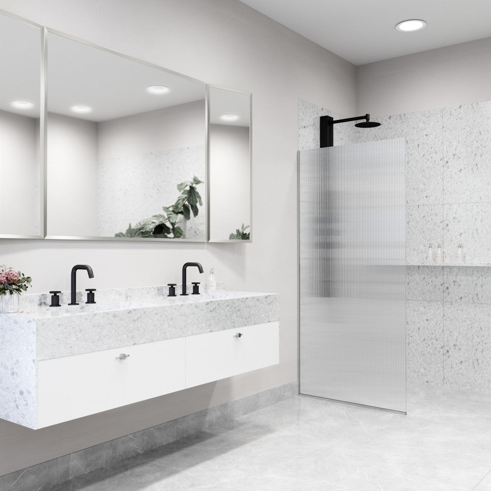 VIGO Zenith Frameless Fixed, Chrome, Shower Screen, 34" W X 74" H, Fluted Glass