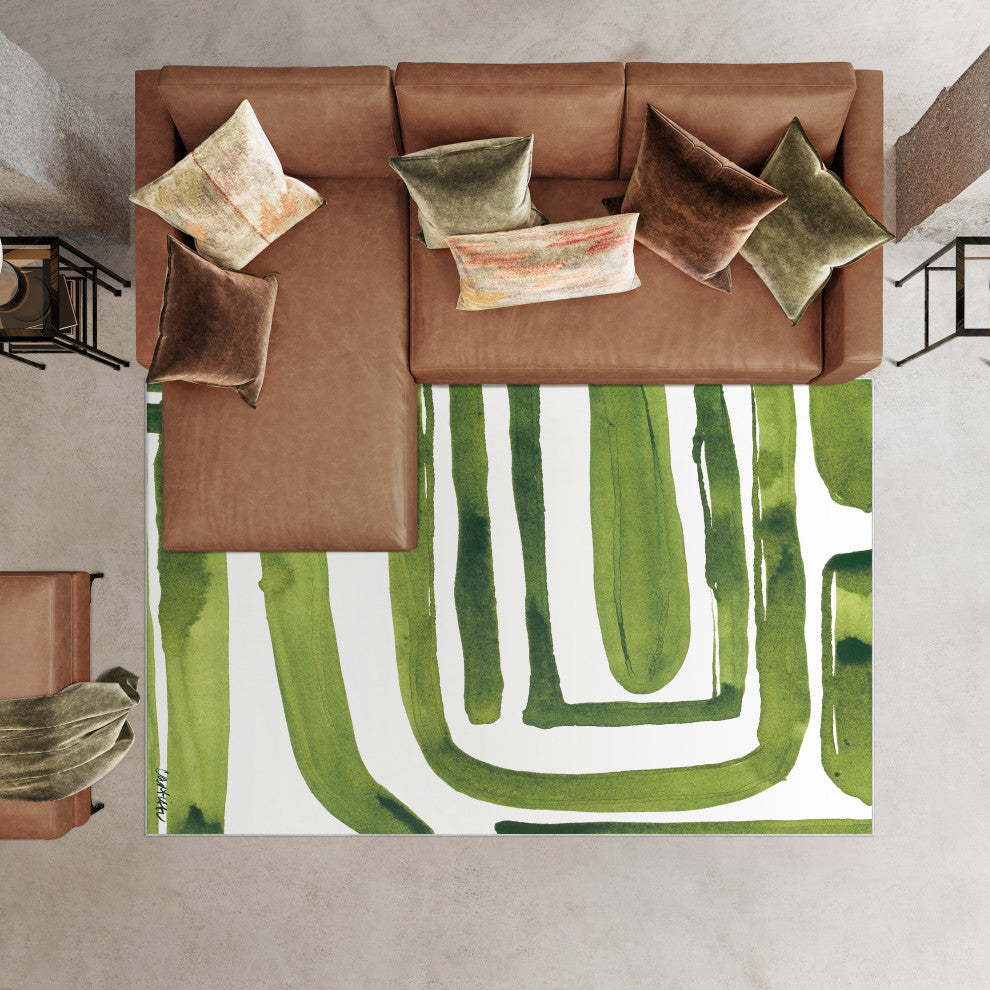 Green Labyrinth II Abstract Art Area Rug, 7.5'x10.3'