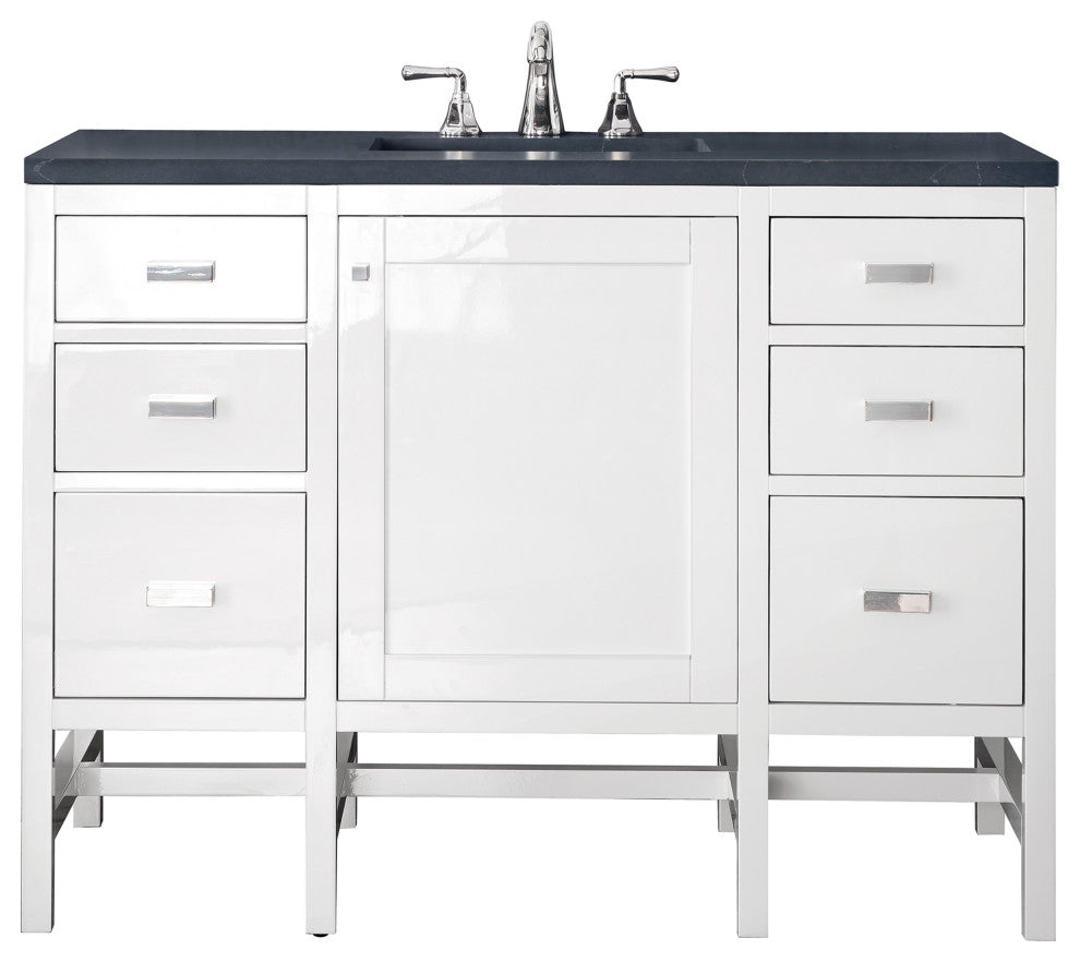 Addison 48" Single Vanity Cabinet, Glossy White, Charcoal Soapstone, Three-Hole
