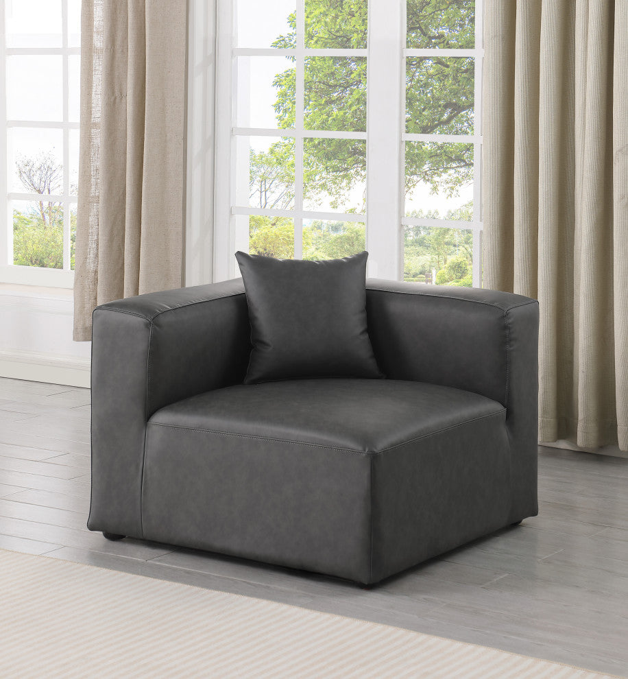 Cube Upholstered Modular Component, Grey, Vegan Leather, Corner Chair