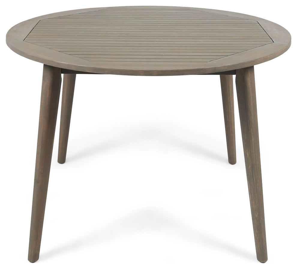 GDF Studio 5-Piece Ivey Outdoor Wood and Wicker Dining Set, Gray Finish/Gray
