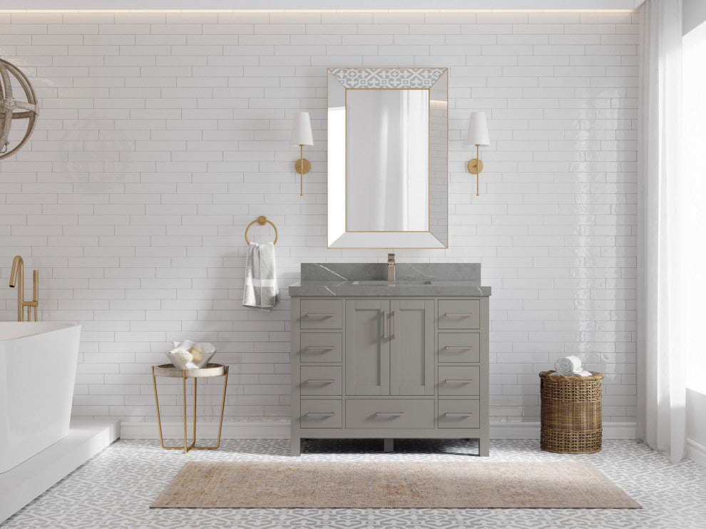 Malibu 42 Single Sink Bath Vanity in Elephant Skin Gray 2" Piatra Gray