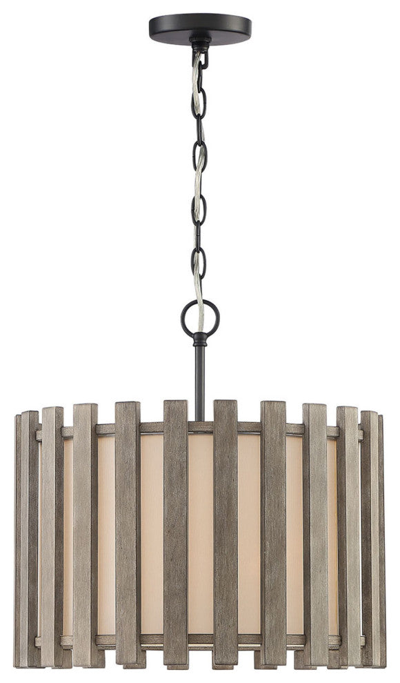 Inland Single-Light Transitional Slatted Wood Drum Pendant