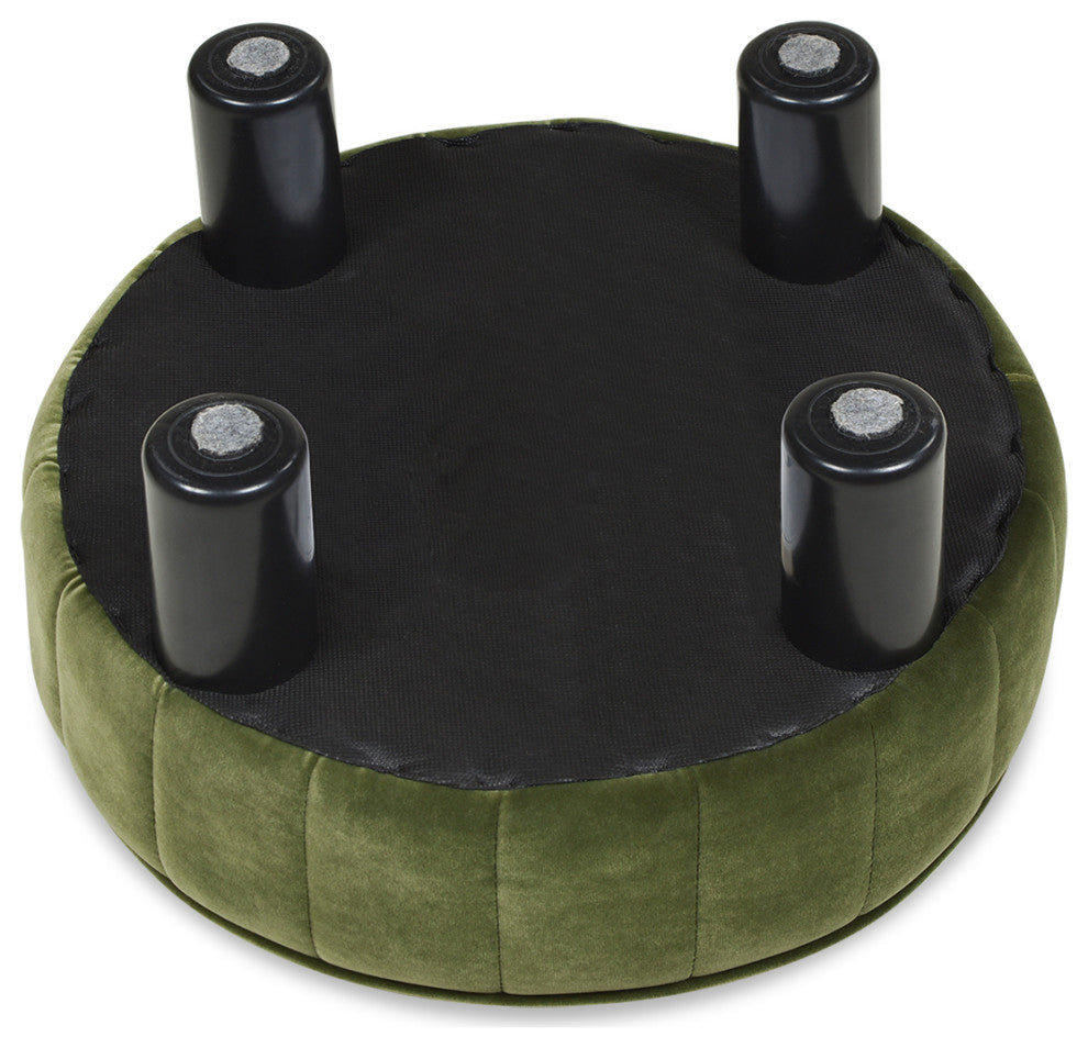 Riley 16" Round Footstool Ottoman, Olive Green Performance Velvet