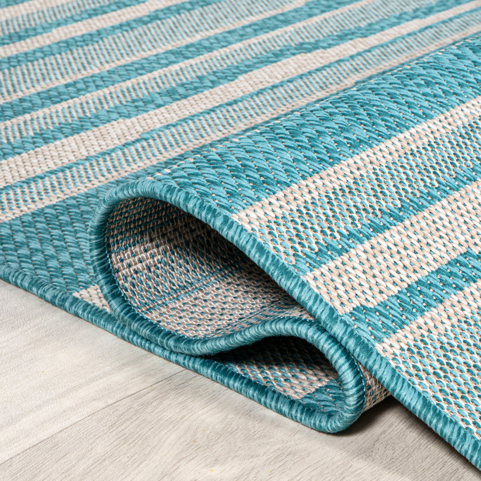 Castara Wavy Stripe Modern Indoor/Outdoor Area Rug, Aqua/Cream, 4x6