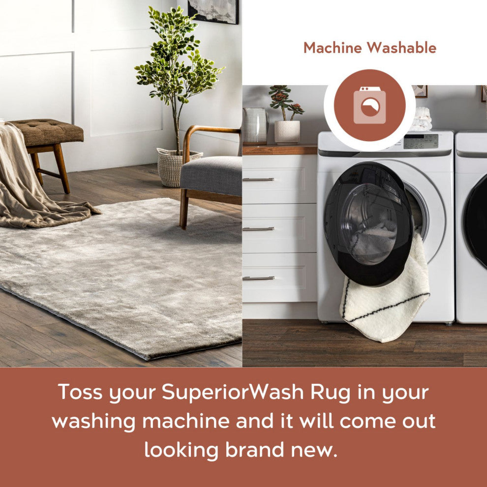nuLOOM Loni Solid Machine Washable Shag Area Rug, Beige, 8'x10'