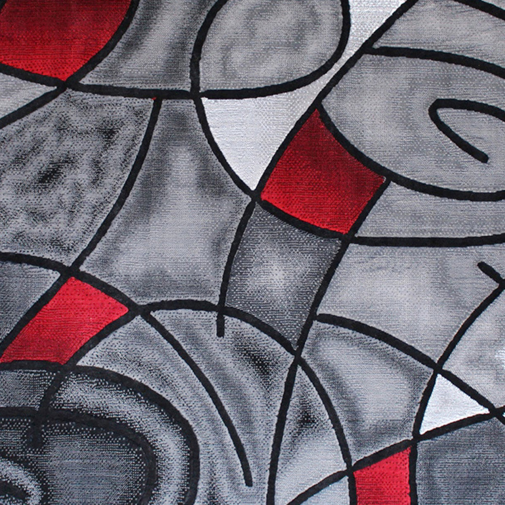 Jubilee Collection Modern Abstract Pattern Area Rug, Red, 8' X 10'