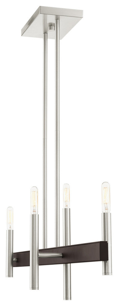 Livex Lighting Denmark 4 Light Brushed Nickel, Bronze Accents Linear Chandelier