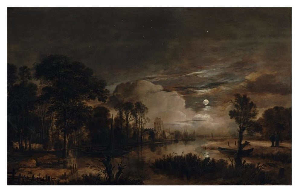 "Moonlit Landscap, New Amstel River and Castle Kostverloren" Paper Art, 46"x30"