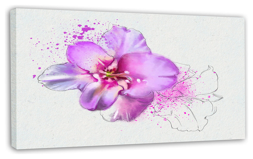 Blooming Pink Fowler Watercolor, Floral Canvas Art print, 32"x16"