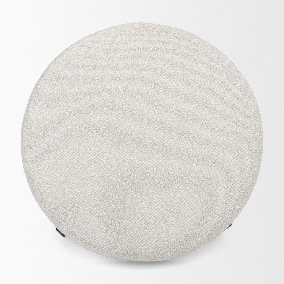 Amelia Cream Boucle With Black Metal Frame Round Ottoman