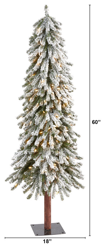 5' Flocked Grand Alpine Faux Xmas Tree W/Lights, Bendable Branches