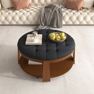 Gewnee Modern Large Round Ottoman Coffee Table, Black