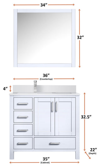 Jacques 36" Bath Vanity, White, Vanity & Quartz Top, Left Sink