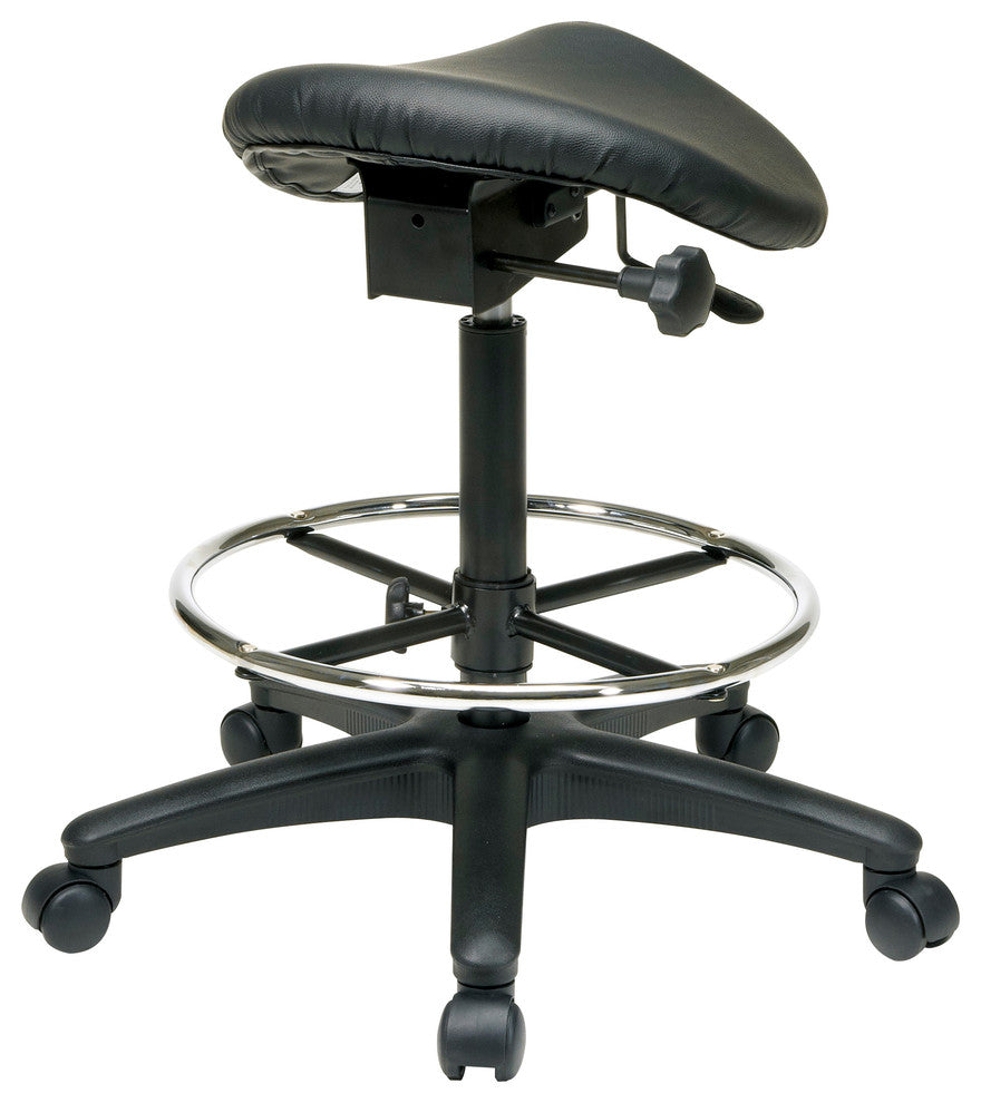 Backless Stool With Saddle Seat, Dual Wheel Carpet Casters, Nylon Base