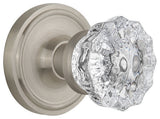 Classic Rosette Passage Crystal Glass Knob, Satin Nickel