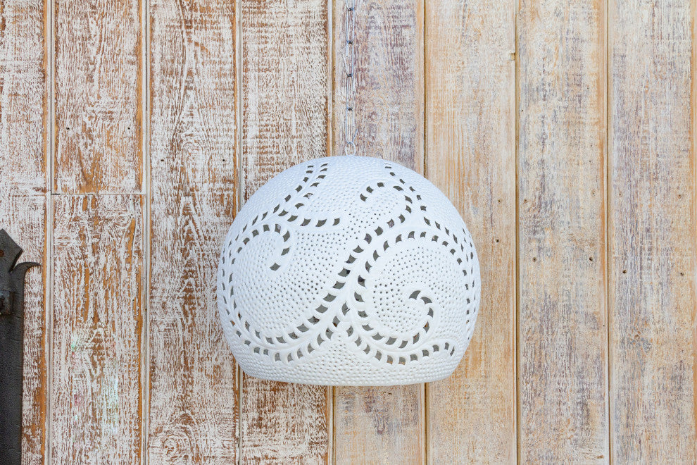 Large White Filigree Lucknow Macrame Pendant Lantern