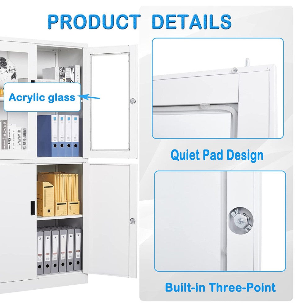 Metal Storage Cabinet 71" Cabinet, Locking Door & 2 Adjustable Shelves, Whtie