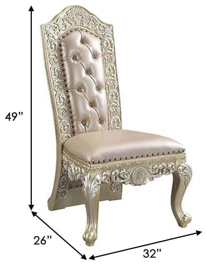 Benzara BM262102 S/2 Leatherette Side Chair, Scrolled Floral Tall Back, Gold