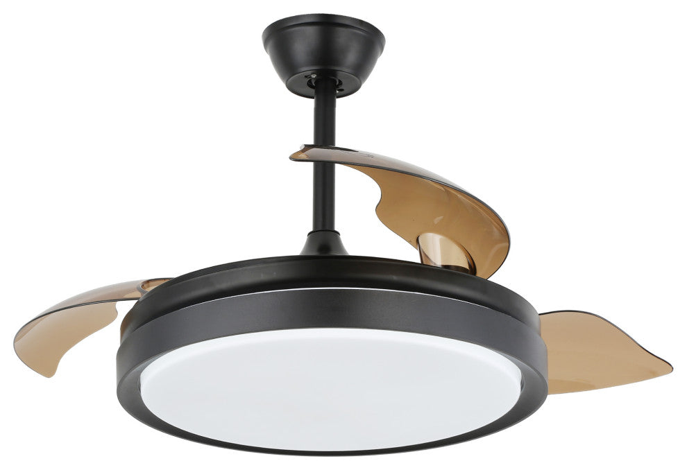 42 inch Contemporary Retractable 3-blade LED Ceiling Fan With Light, Remote, Black