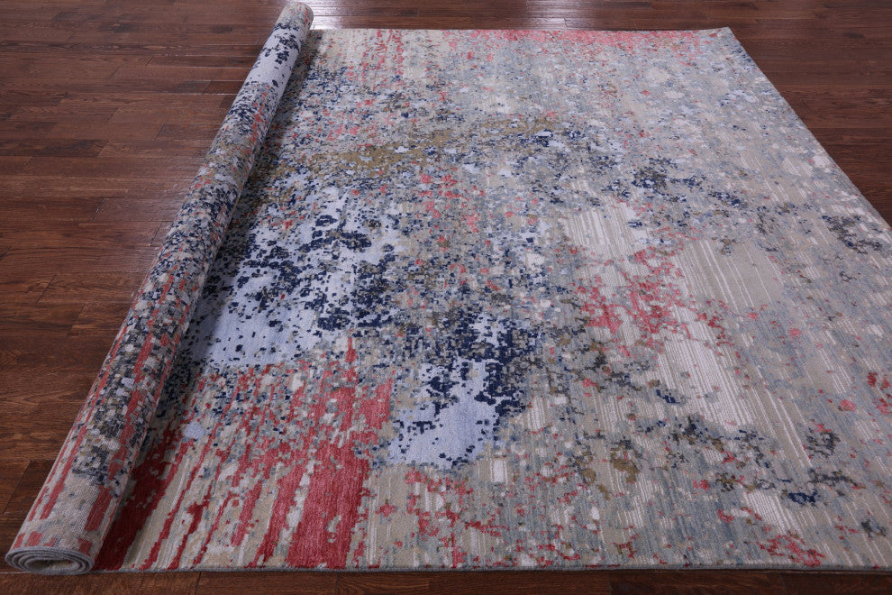 9' 0" X 12' 1" Wool and Silk Hand Knotted Abstract Rug Q12093