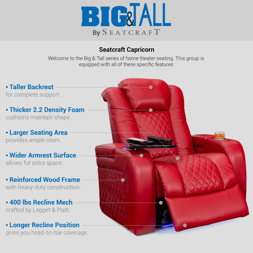 Seatcraft Capricorn Home Theater Seating, Red, Row of 4