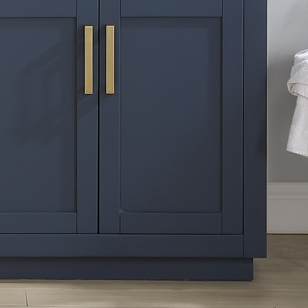 Gavino Vanity With Grain White Composite Stone Top, Royal Blue/Brushed Gold, 72", No Mirror