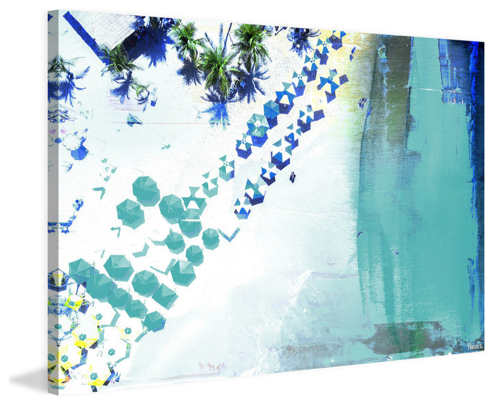 "Umbrella Blues" Painting Print on Wrapped Canvas, 36"x24"