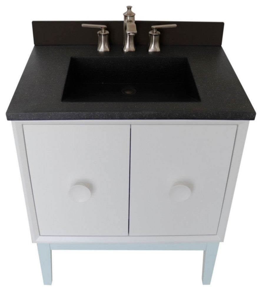 31" Single Vanity, White Finish With Black Concrete Top And Rectangle Sink