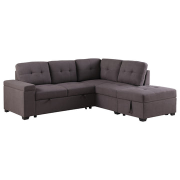 Katie Brown Linen Sleeper Sectional Sofa With Storage Ottoman, Storage Arm