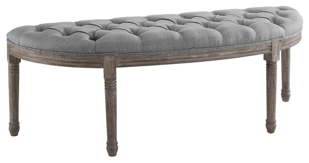 Esteem Vintage French Upholstered Fabric Semi-Circle Bench, Light Gray