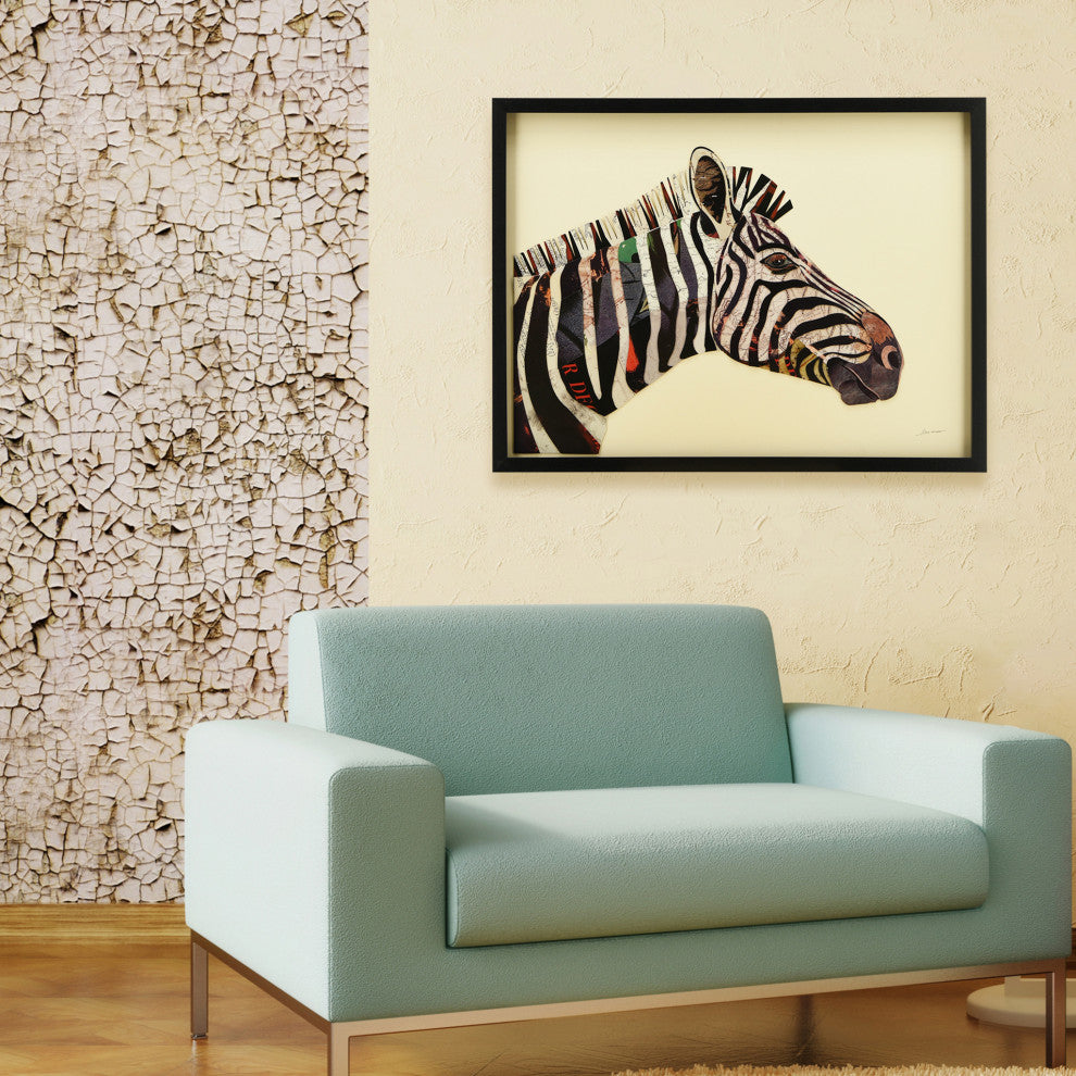 Zebra Dimensional Handmade Collage Wall Art Framed Under Glass
