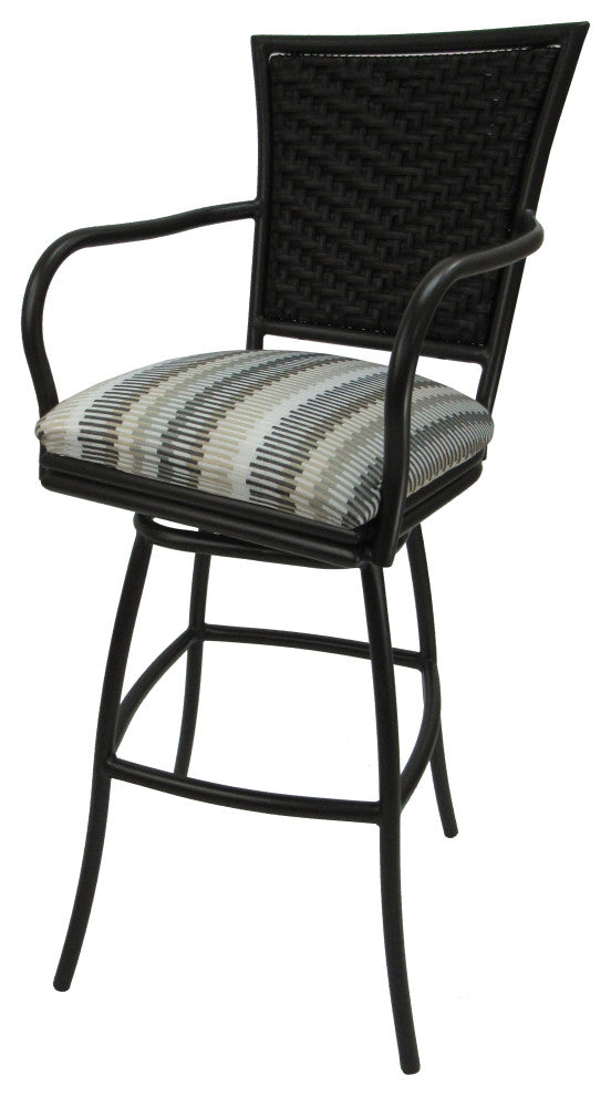 Set of 3, Outdoor/Indoor Swivel Bar Stools Erin, Linen Sun Stripe on Black, 30"