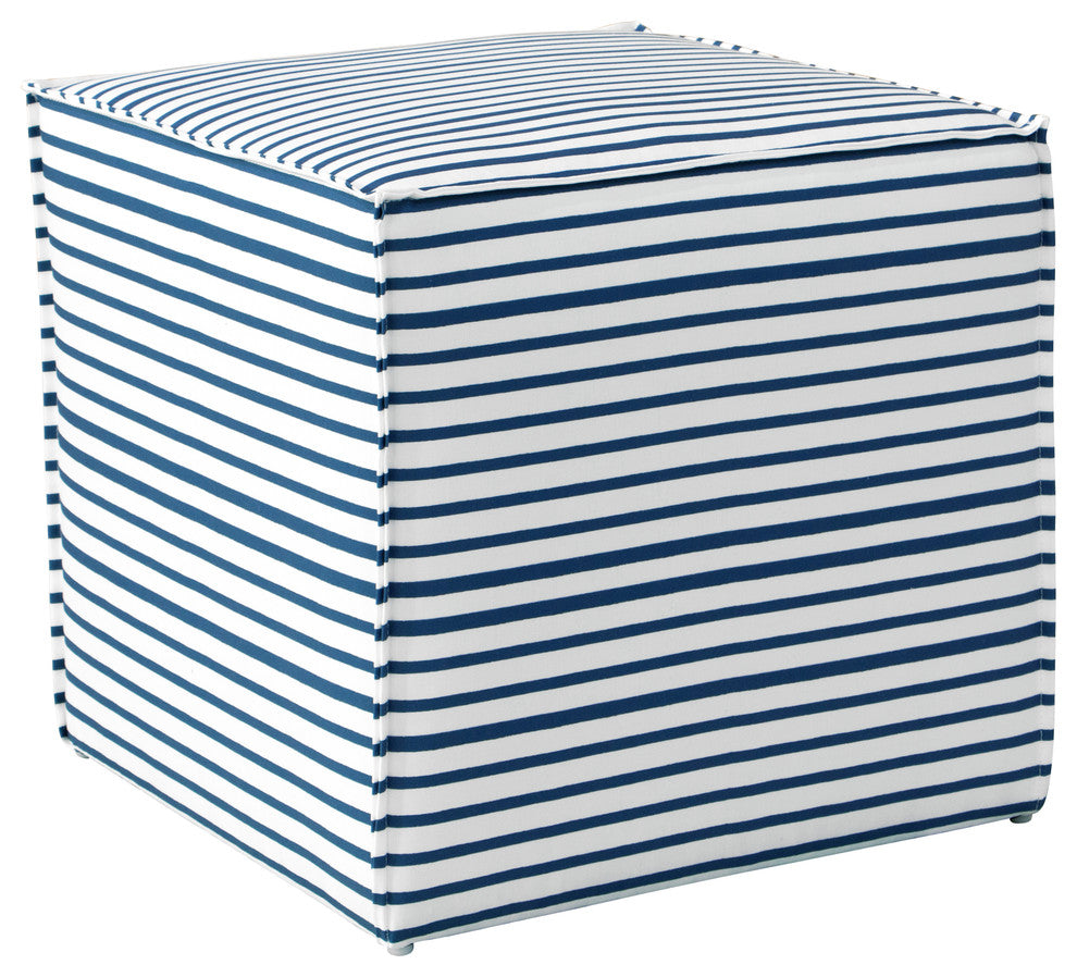Reynolds French Seam Ottoman, Nautical Stripe Navy