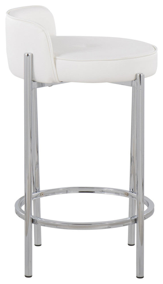 Chloe Counter Stool, Set of 2, Chrome, White PU